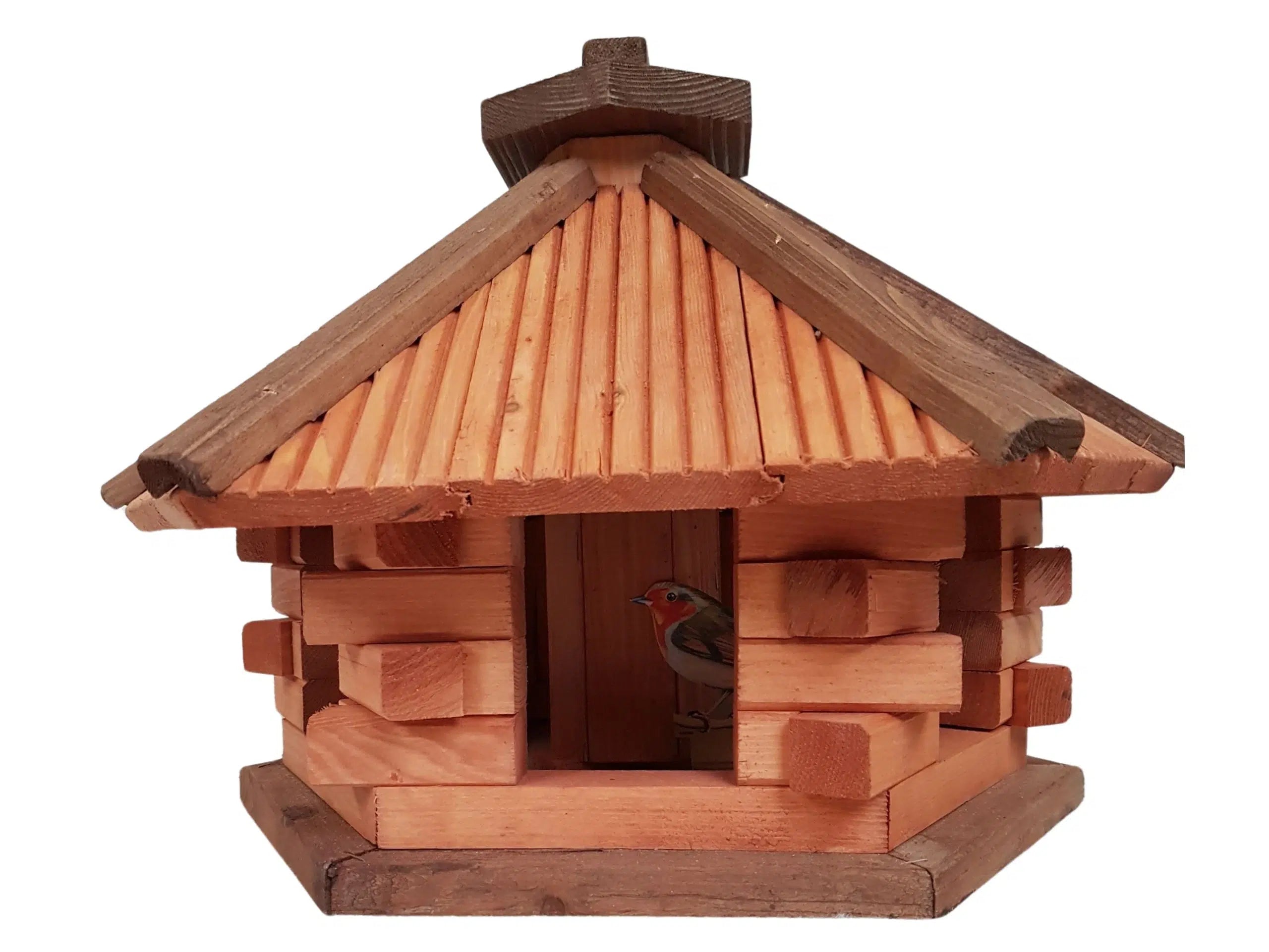 Vogelhaus 6-eckig mit Futtersilo